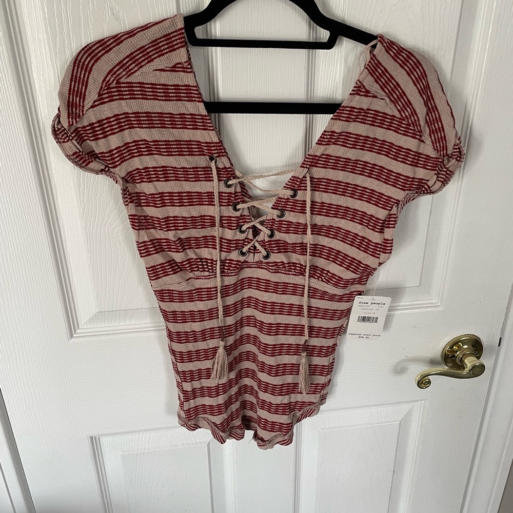 Striped Lace-Up Women's Top